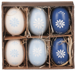 Malovaná vajíčka, 6 ks, modrá/bílá