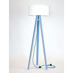 Modrá stojací lampa s bílým stínítkem a tyrkysovým kabelem Ragaba Wanda