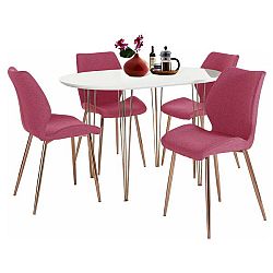 Set bílého jídelního stolu a 4 červených jídelních židlí Støraa Emil and Annie